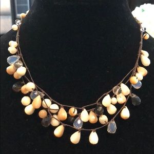 Abalone, quartz and smoky quartz necklace